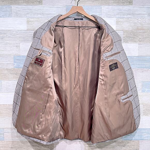 Patrick James Vitale Barberis Canonico Sport Coat Taupe Check Wool Silk Mens 46L - Picture 4 of 7